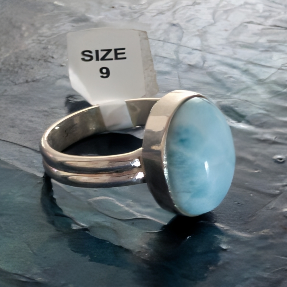 Sterling Silver Rare Natural Dominican Republic Larimar Ring Size 8.5 - Picture 3 of 7